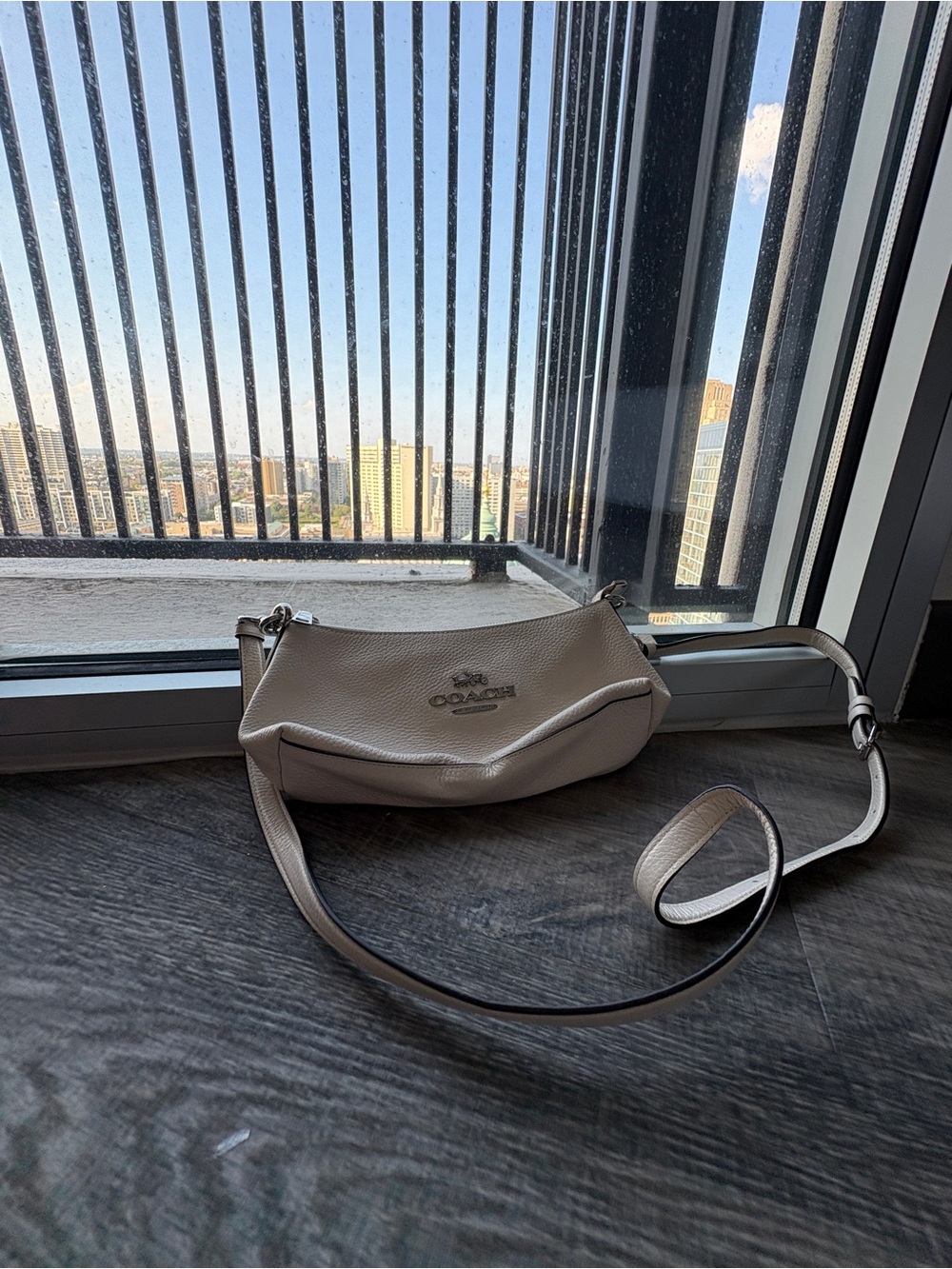 COACH Pebbled Leather Crossbody Bag in Light Taupe